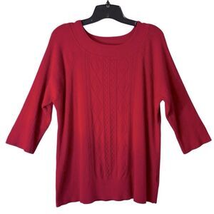 Dressbarn 18/20 red fine cable and rib sweater three quarter sleeve